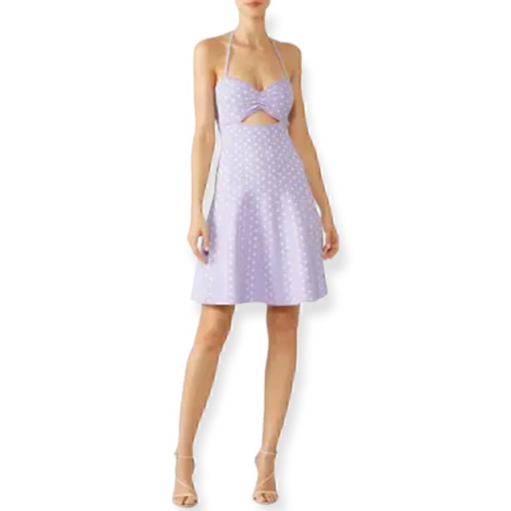 Ronny KOBO Shila Halter Cutout Dress Lavender Polka Dot Mini Halter L